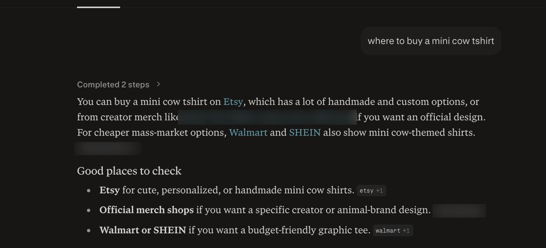 ChatGPT answer recommending the client's collection (client name blurred)